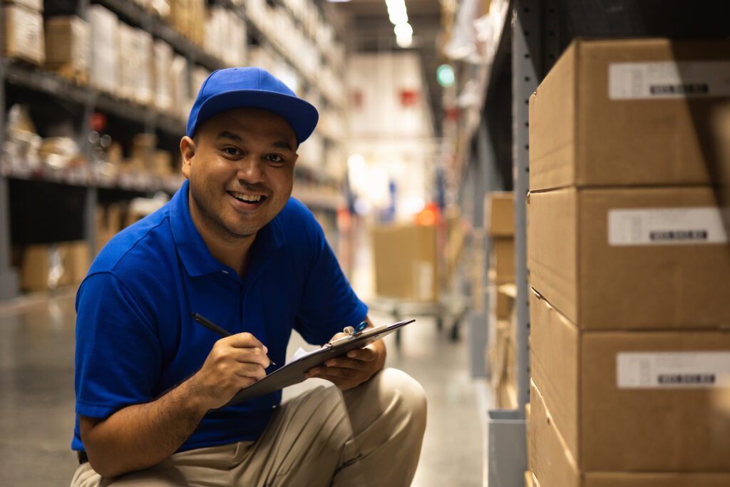 Fulfillment Warehouse Worker Preparing an Order