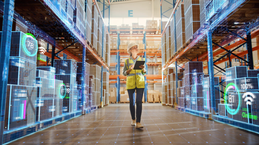 Worker Taking inventory of a eCommerce Warehouse.