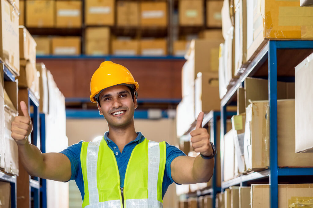 Fulfillment Warehouse Worker Giving the Thumbs Up.